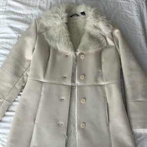 MIXIT White Synthetic Fur Lined Faux Suede Coat